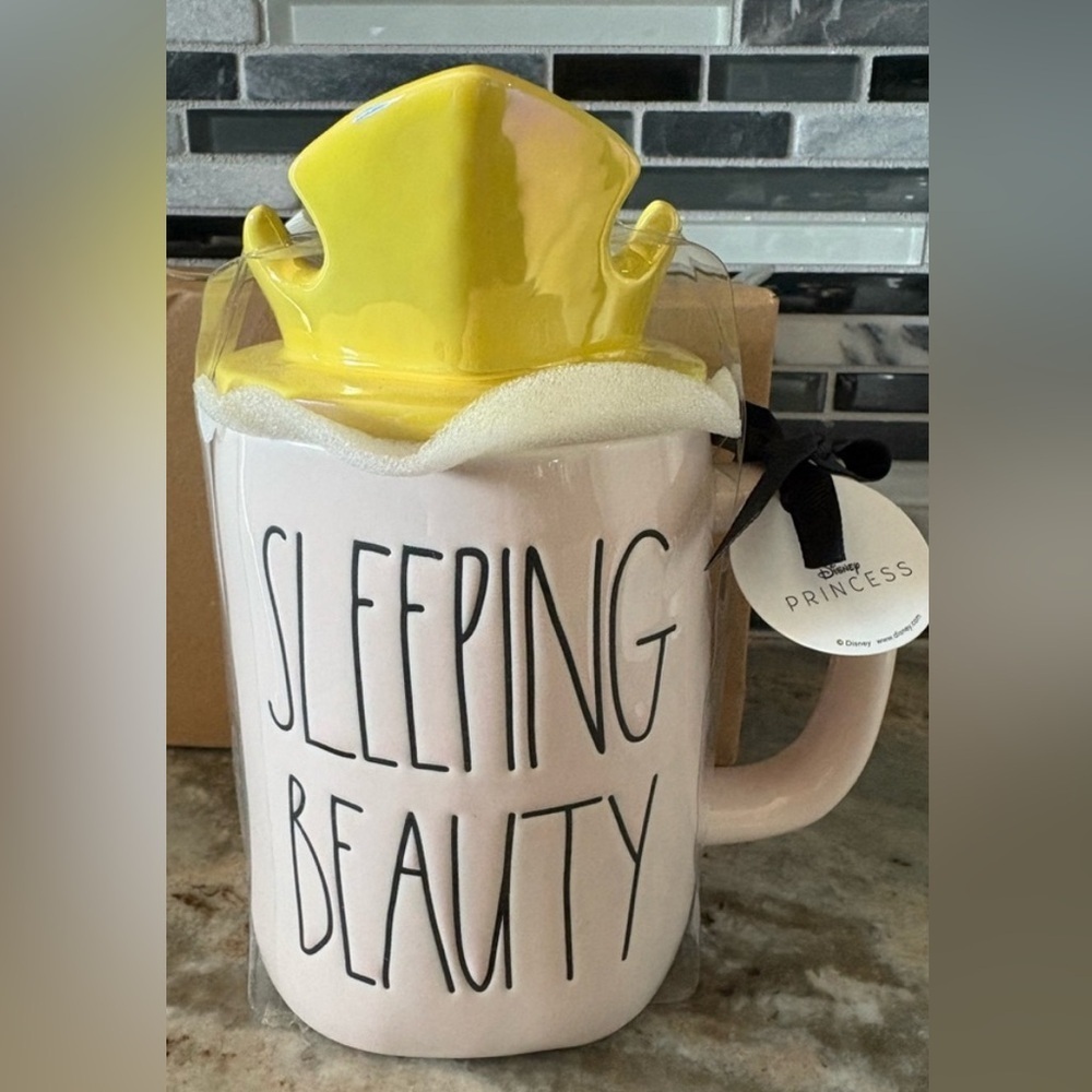Rae Dunn Sleeping Beauty Mug with Yellow Crown Lid